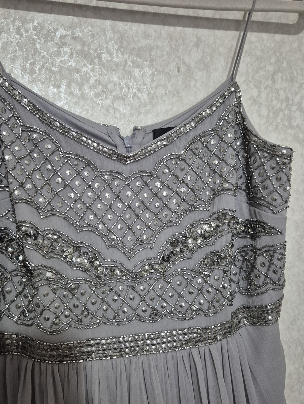 Adrianna Papell Silver Beaded Spaghetti Strap Maxi Dress..size:6 - Picture 7 of 12